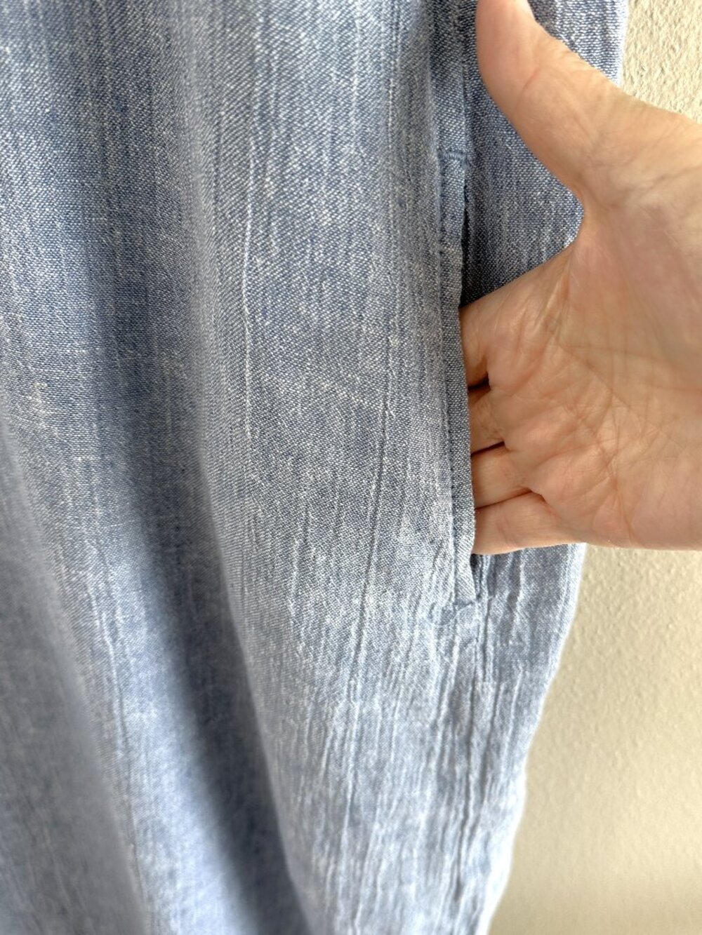 Poetry Linen Blend Crinkle Shift Dress, 10, Blue Minimalist Coastal - Picture 8 of 10